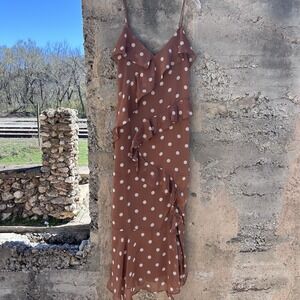 The Workshop L Dark Brown/Tan Polka dots Sleveless Open Back Ruffle Detail